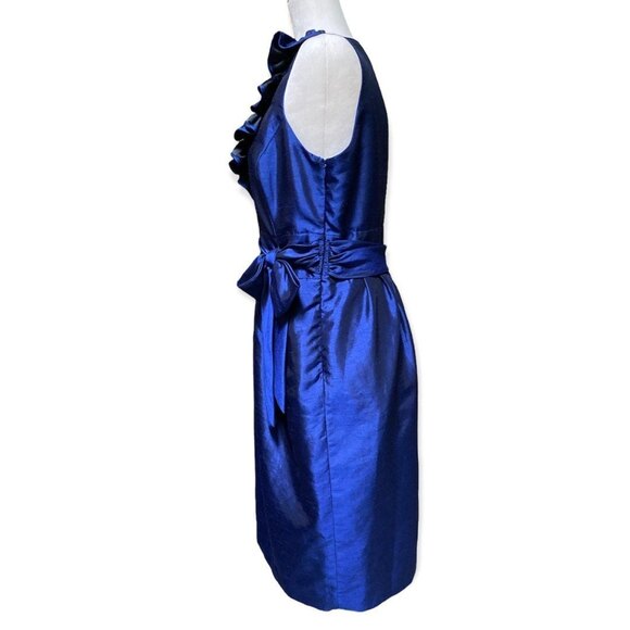 Evan Picone Royal Blue Ruffle Neck Bow Accent Sheath Dress Size 8 - Picture 5 of 12